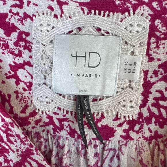 HD in Paris Anthropologie Boho Floral Dress Size 6 Pink Smocked - Picture 5 of 9